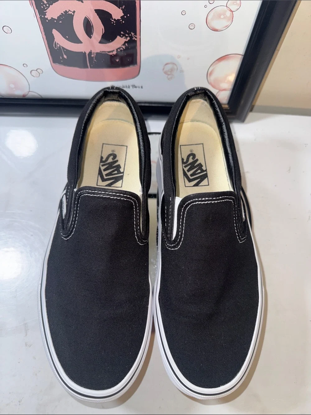 Vans Classic Unisex Black & White Slip-On Sneakers - Size 7 Men’s/ 8.5 Women’s
